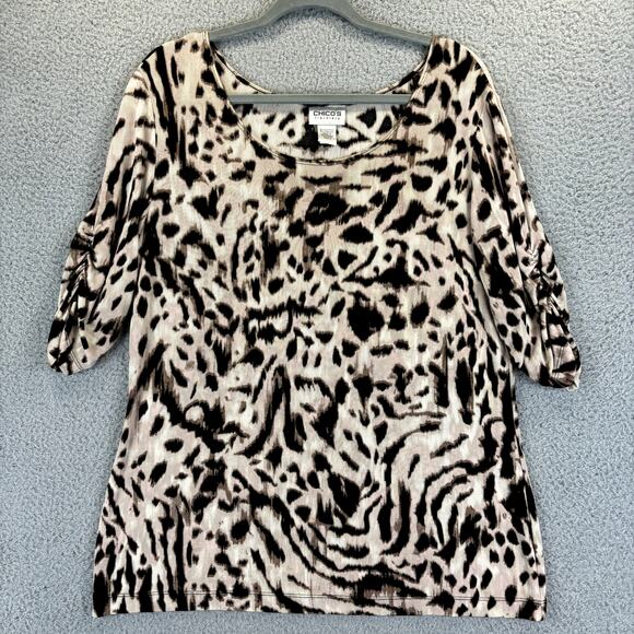 Chicos Top Large Mob Wife Leopard Boho Animal Print Slinky Stretchy Bold Travel - Picture 1 of 10
